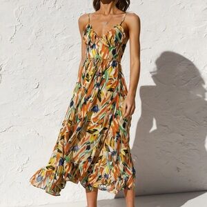 Multi Color Print Cami Midi Dress